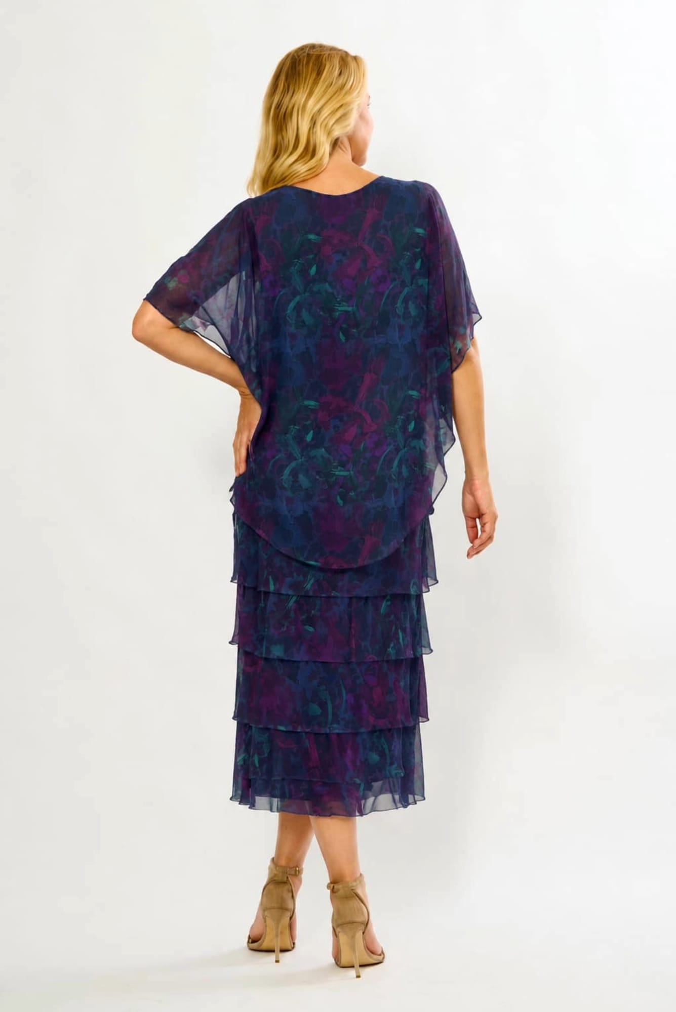 Lois & Co Mid Length Dress Navy Floral Italian Silk Tiered Dress Navy Floral Italian Silk Tiered Dress