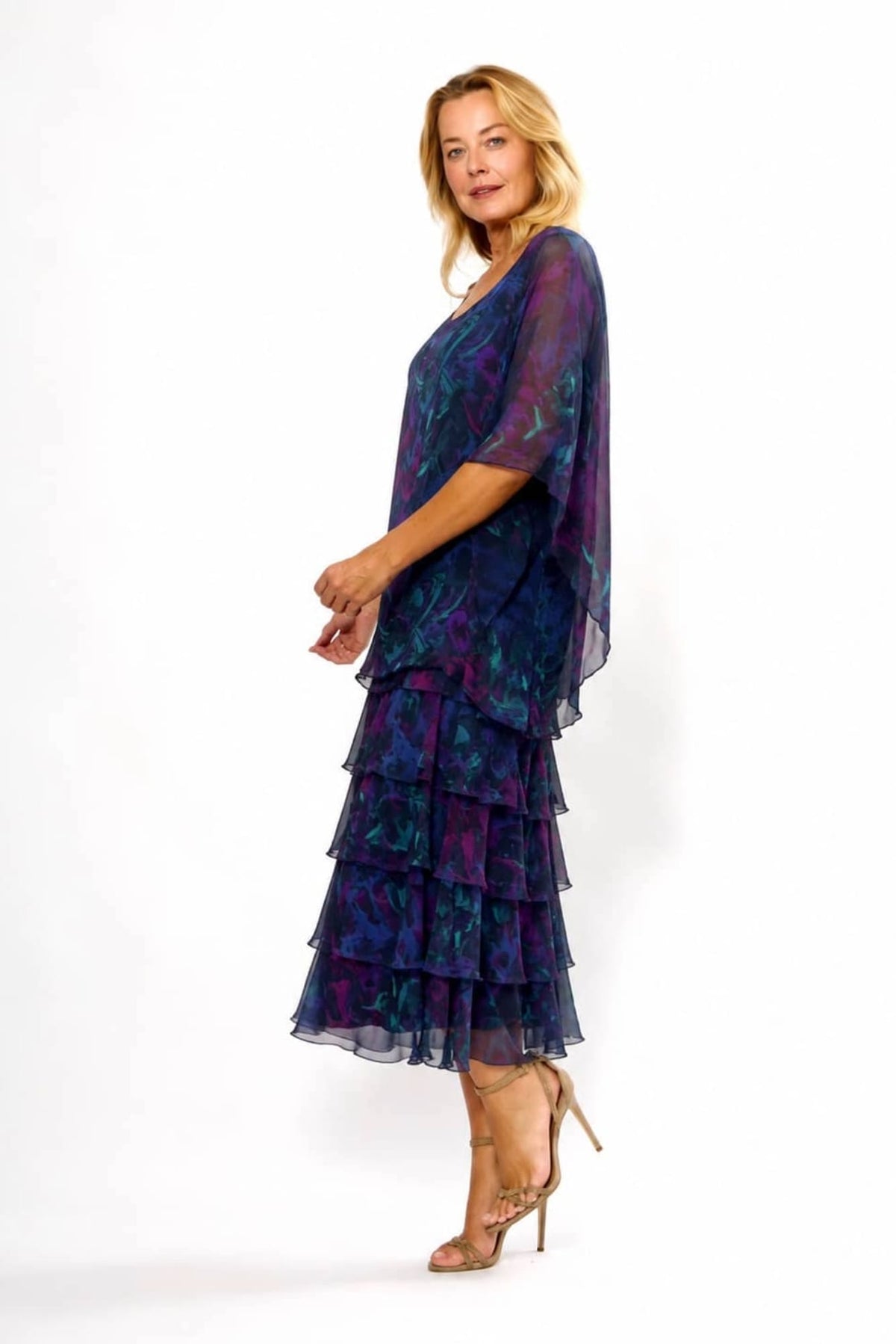 Lois & Co Mid Length Dress Navy Floral Italian Silk Tiered Dress Navy Floral Italian Silk Tiered Dress