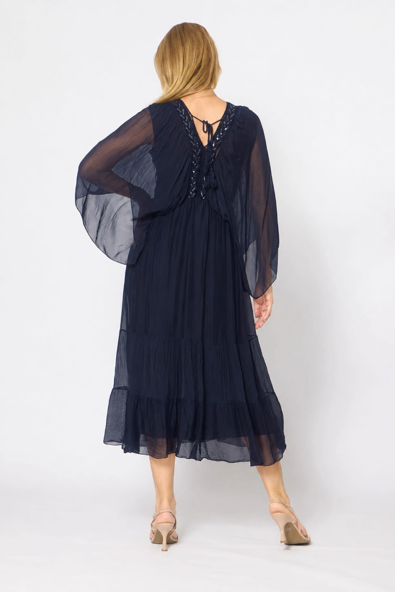Lois & Co Navy Silk with Embellished Neckline Navy Silk with Embellished Neckline