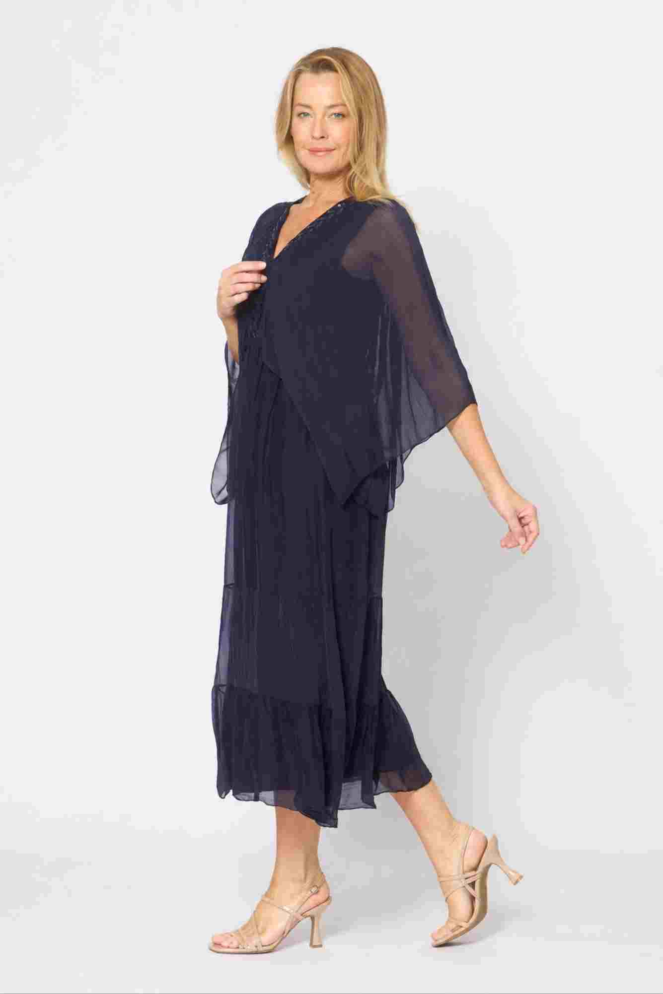 Lois & Co Navy Silk with Embellished Neckline Navy Silk with Embellished Neckline