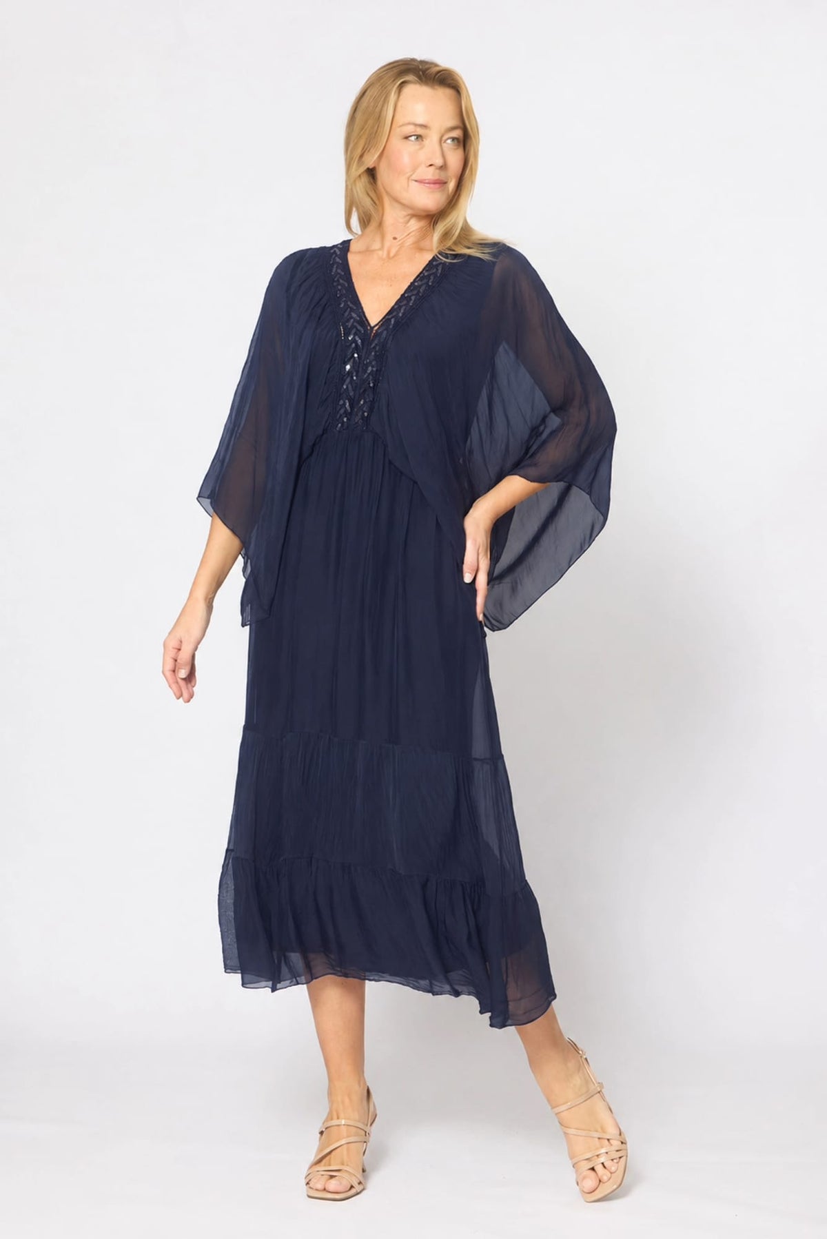 Lois & Co Navy Silk with Embellished Neckline Navy Silk with Embellished Neckline