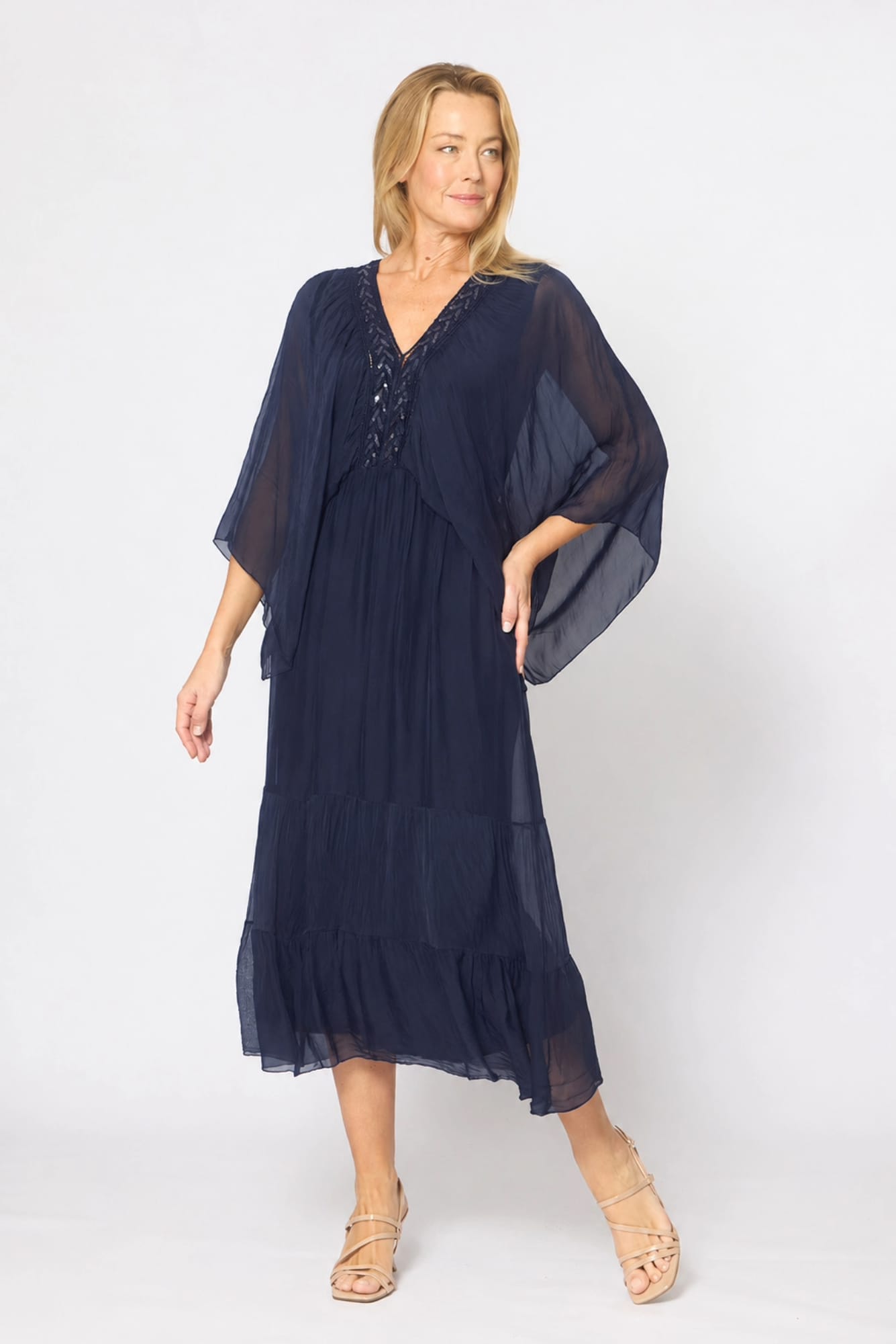 Lois & Co Navy Silk with Embellished Neckline Navy Silk with Embellished Neckline