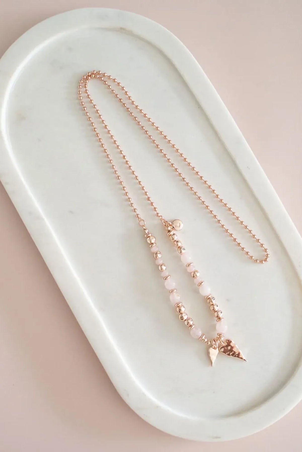 Lois & Co Necklace Opera Rose Quartz & Rose Gold Heart Necklace by LillyCo Rose Quartz & Rose Gold Heart Necklace by LillyCo