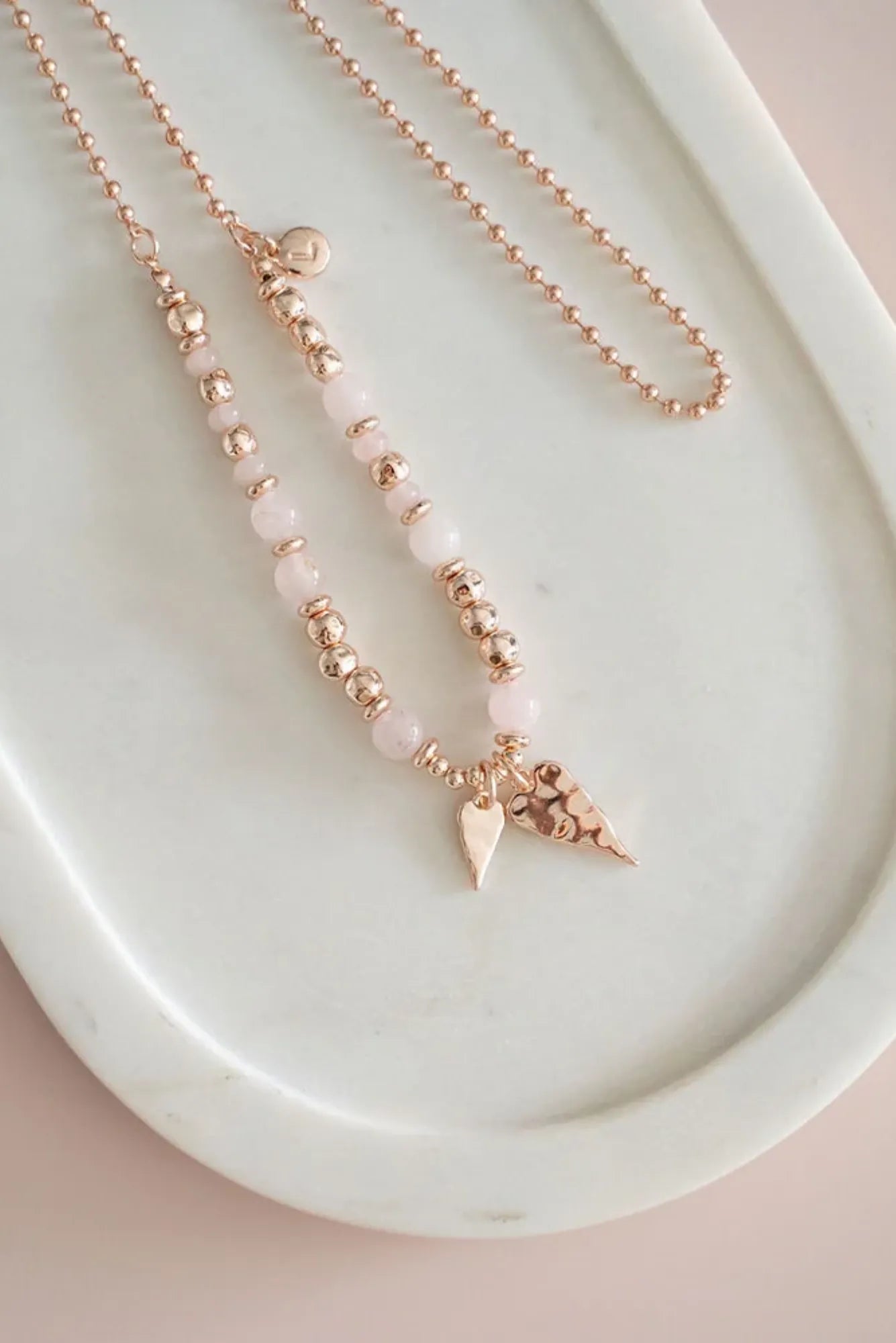 Lois & Co Necklace Opera Rose Quartz & Rose Gold Heart Necklace by LillyCo Rose Quartz & Rose Gold Heart Necklace by LillyCo