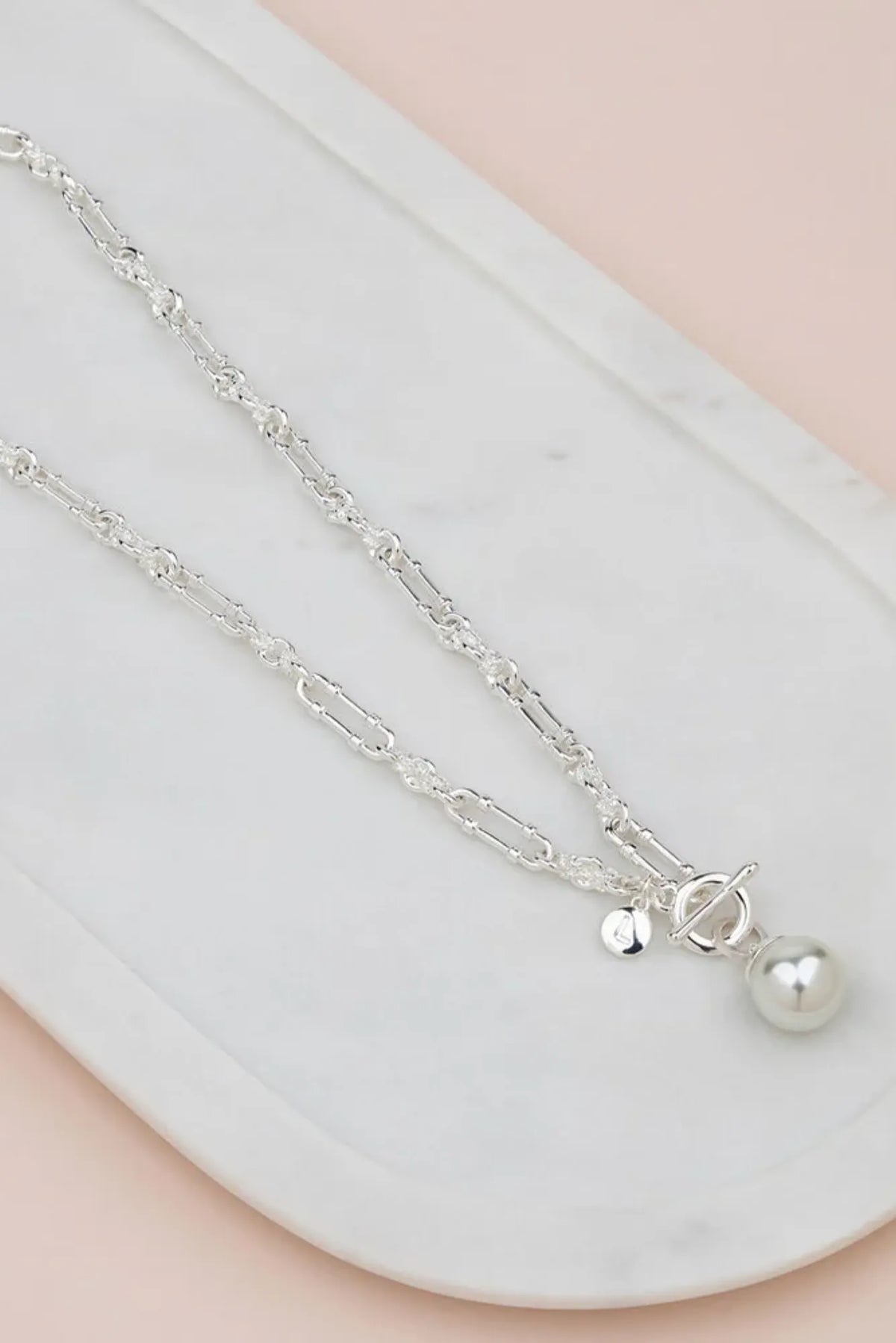 Lois &amp; Co Necklace Toggle Clasp Silver Single Pearl Necklace by LillyCo Silver Single Pearl Necklace by LillyCo
