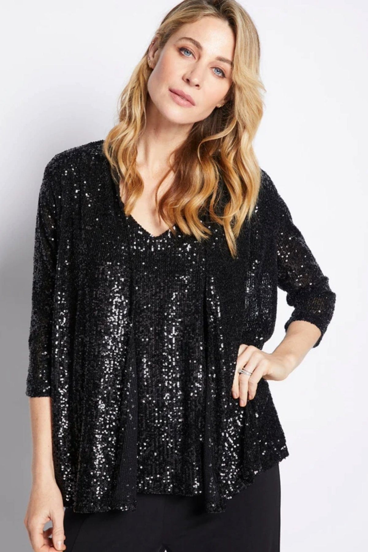 Lois &amp; Co Sequin Jacket Sally Soft Swing Jacket in Black Sally Soft Swing Jacket in Black