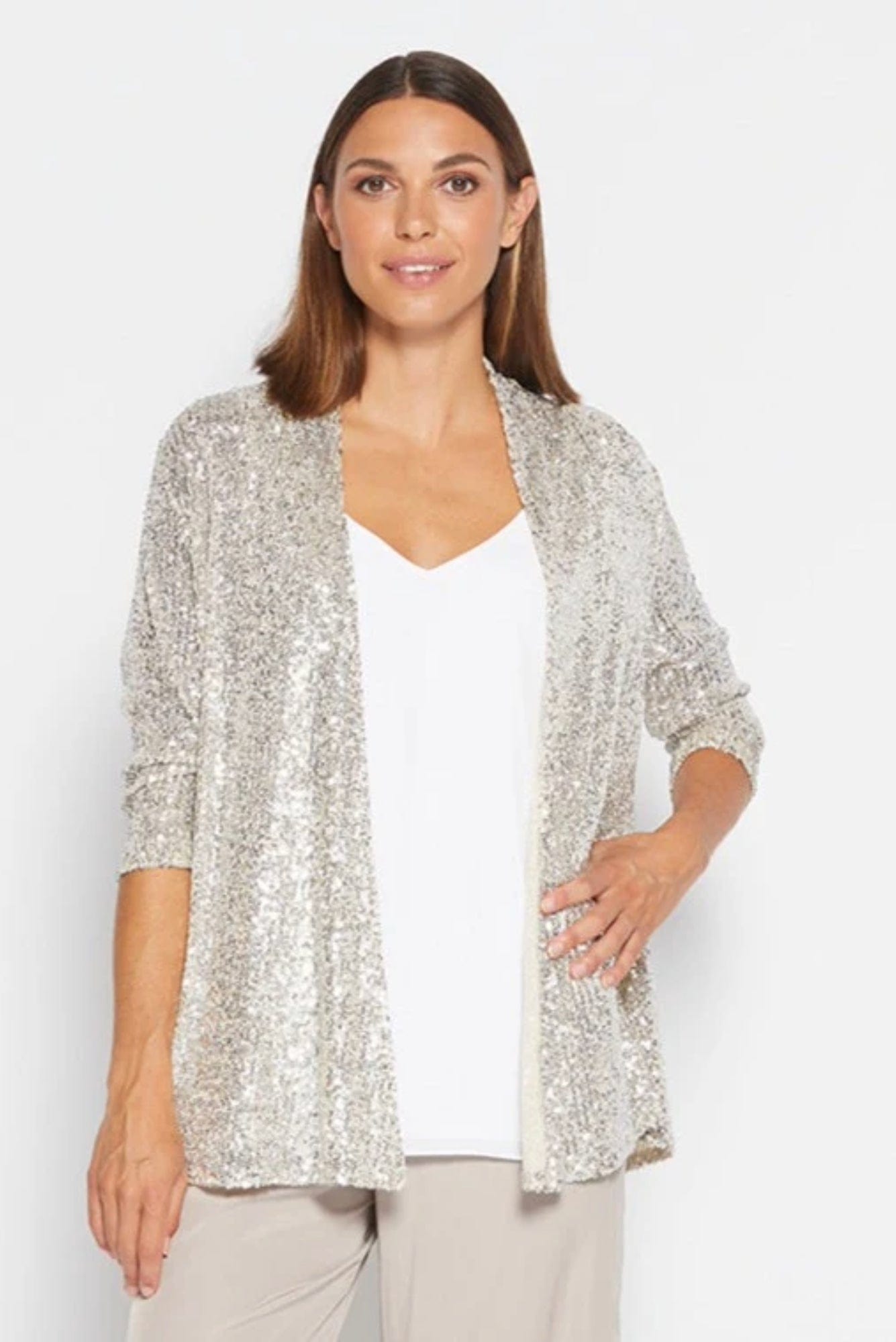 Lois & Co Sequin Jacket Sally Soft Swing Jacket in Champagne/Silver Sally Soft Swing Jacket in Champagne/Silver
