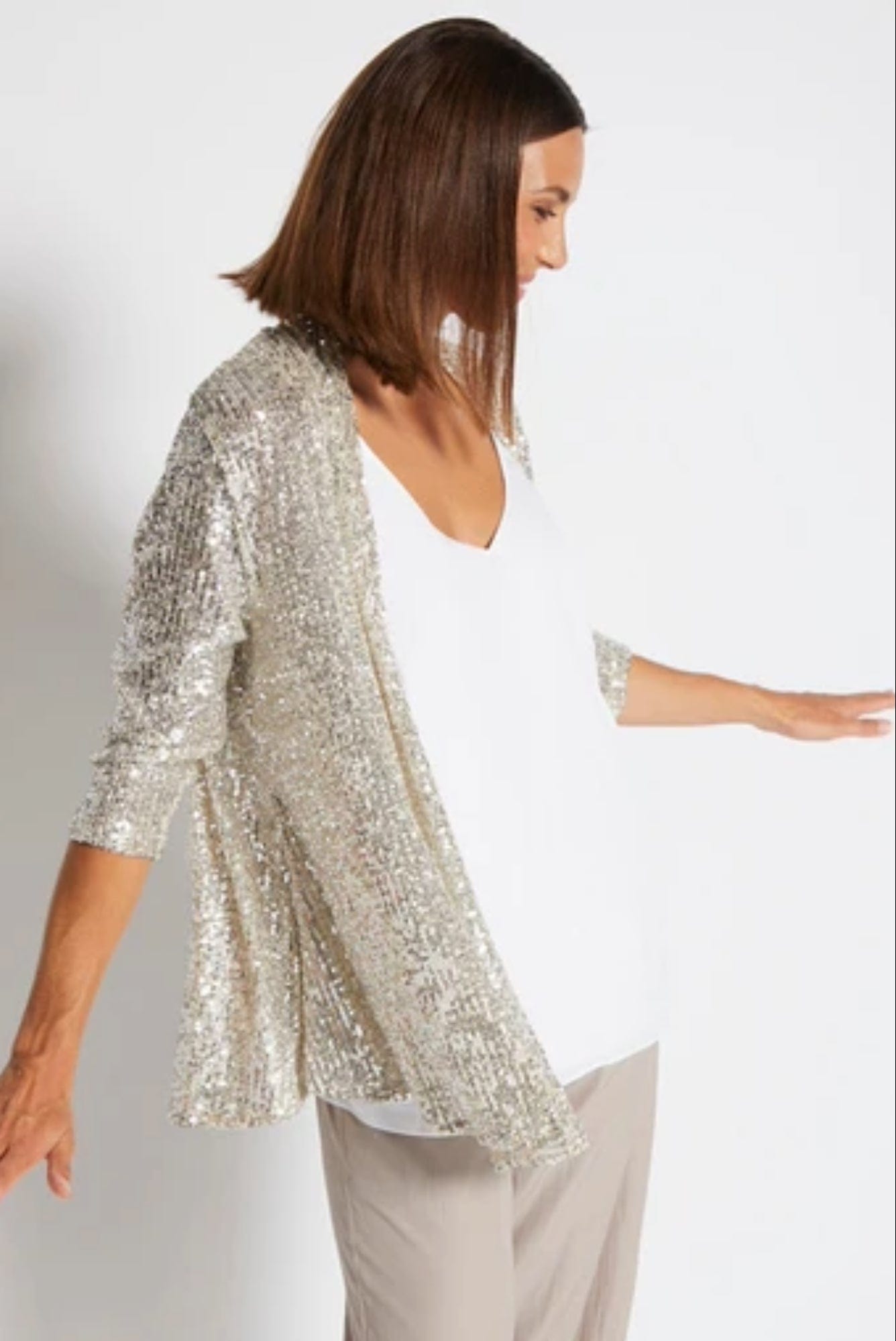 Lois & Co Sequin Jacket Sally Soft Swing Jacket in Champagne/Silver Sally Soft Swing Jacket in Champagne/Silver