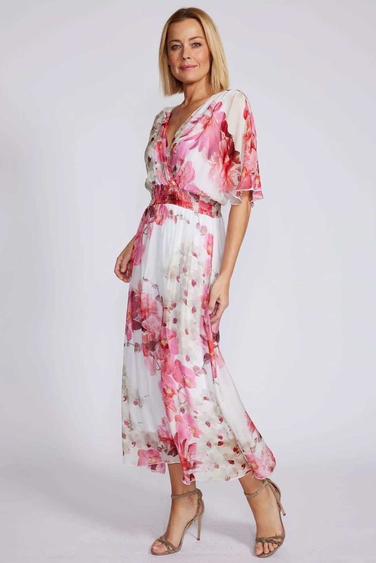 Lois &amp; Co Soft and Feminine Pink and White Floral Silk Dress