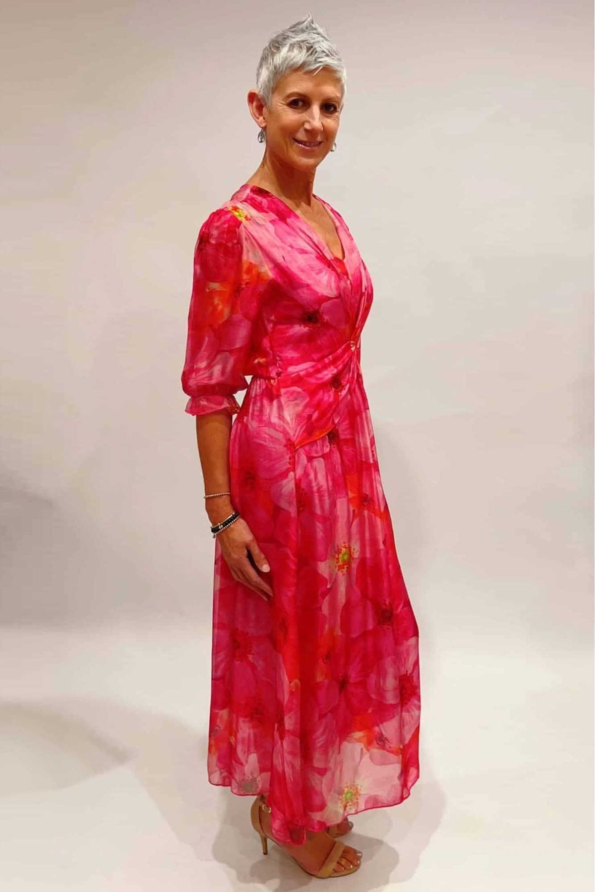 Stunningly Bright Italian Silk Dress_Side VIew