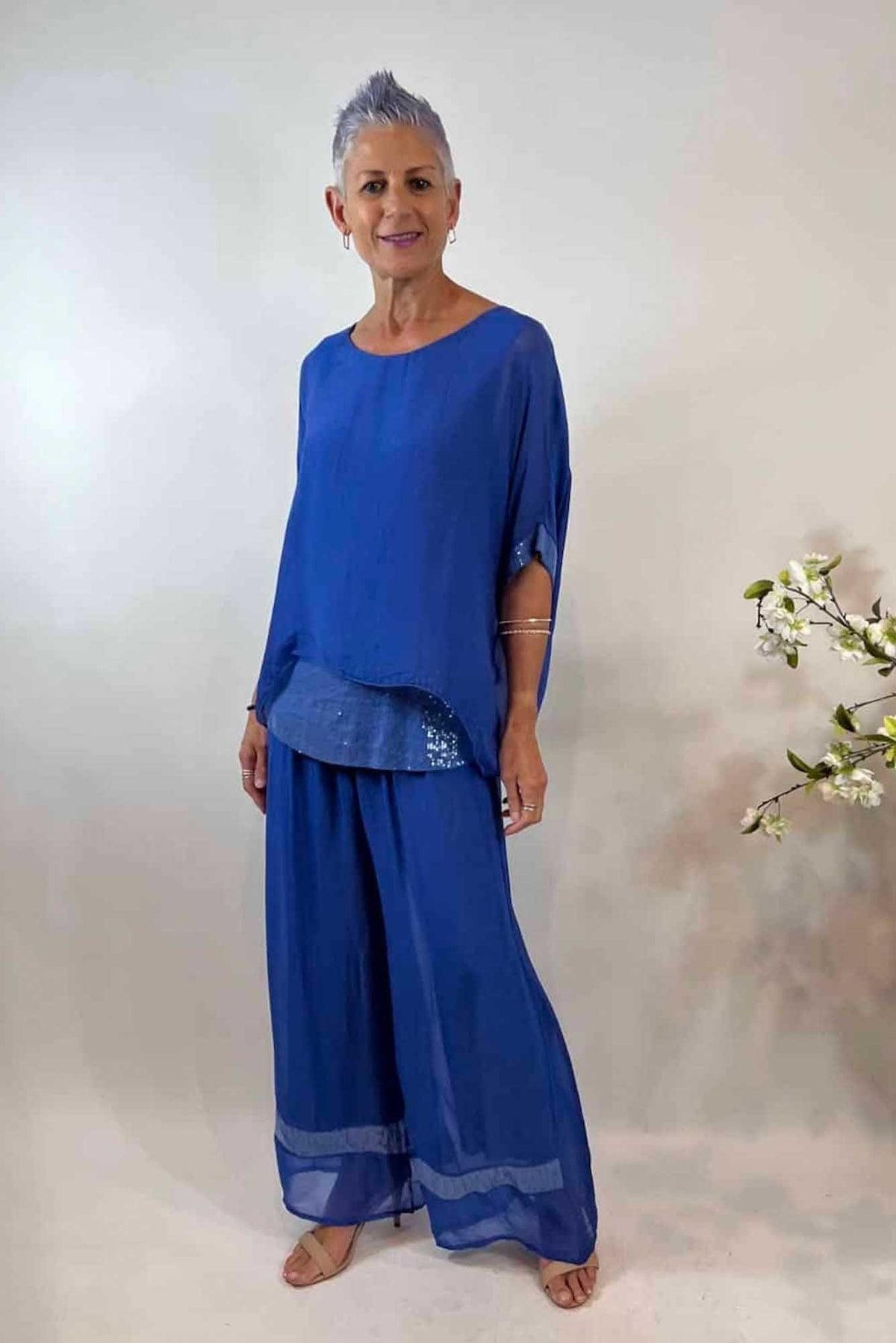 Lois &amp; Co Sumptuous and Sensual Cobalt Silk Pants and Top