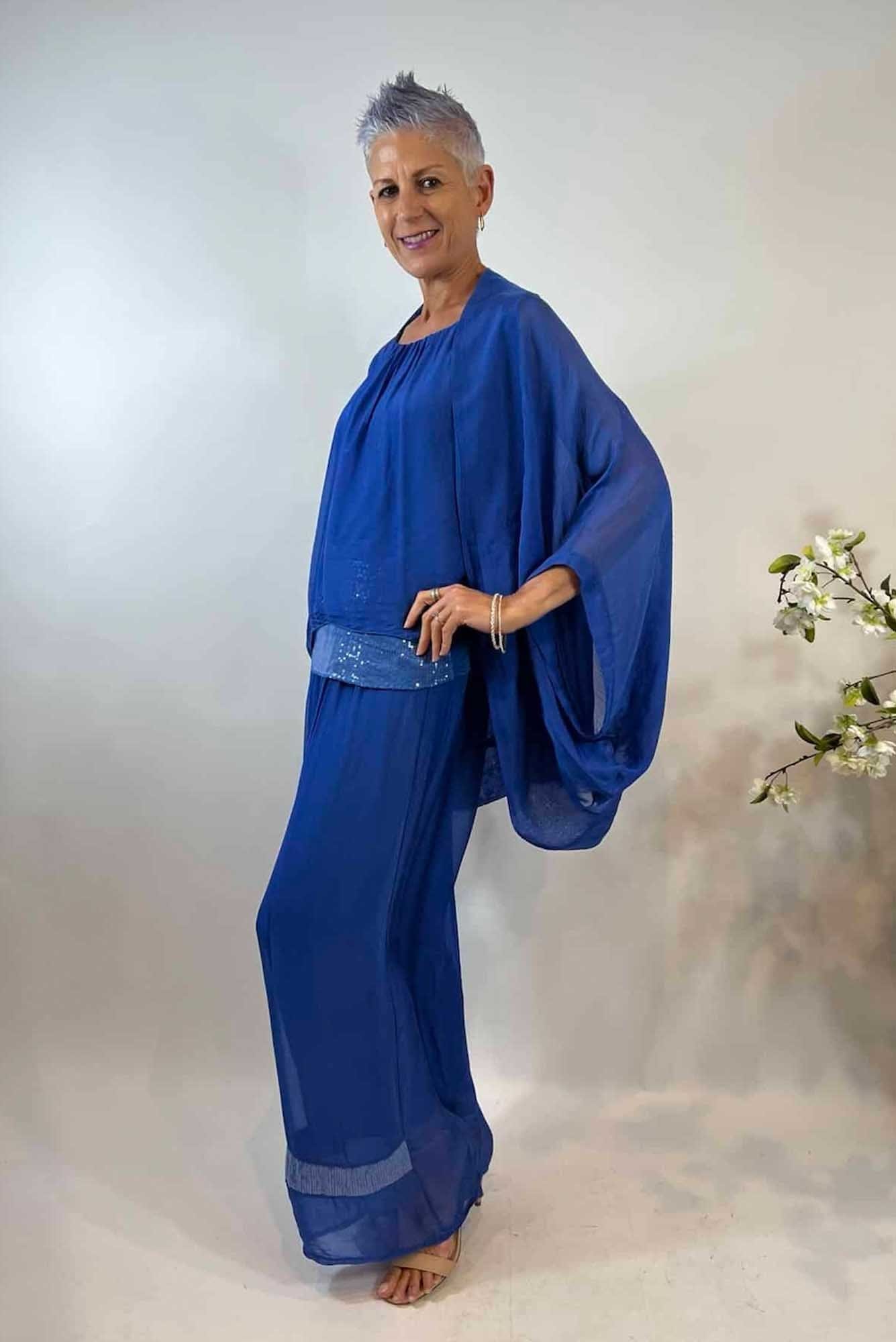 Lois & Co Sumptuous and Sensual Cobalt Silk Pants and Top